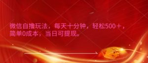 微信自撸玩法,每天十分钟,轻松几张,简单0成本,当日可提现-王总副业网
