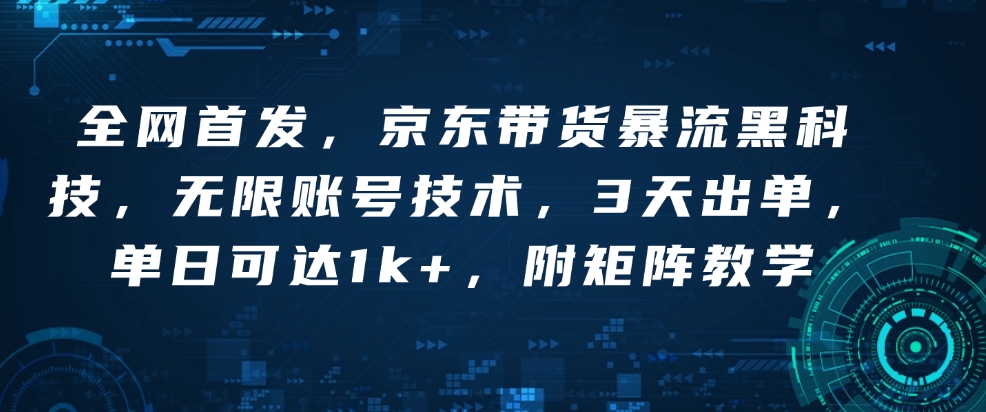 全网首发，京东带货暴流黑科技，无限账号技术，3天出单，单日可达1k+，附矩阵教学-王总副业网