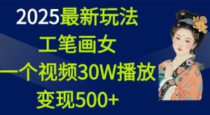 2025最新玩法,工笔画美女,一个视频30万播放变现500+-王总副业网