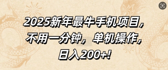 2025新年最牛手机项目，不用一分钟，单机操作，日入200+-王总副业网